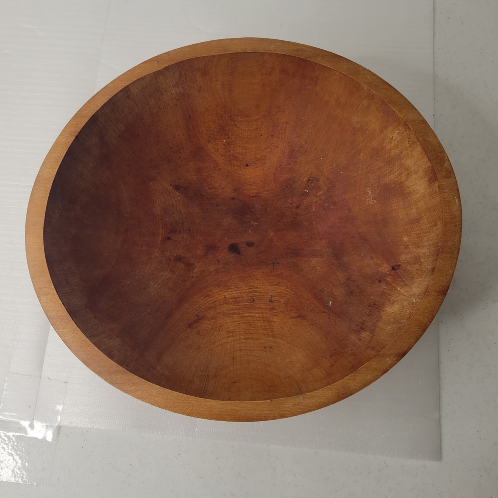 Vintage 1955 Hand Turned Solid Wood Bowl 10" Mid Century Primitive Folk Art